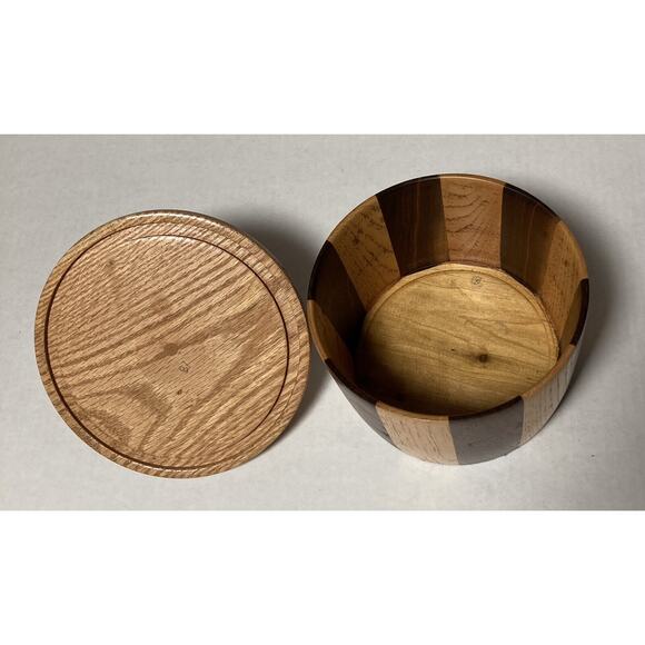 Vintage Hand Turned Wooden Oak Tea Tobacco Storage Decorative Container w Lid - Picture 4 of 9